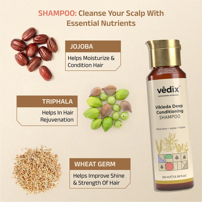 Vedix Customized Hair Fall Control Regimen for Dry Hair Oily Scalp Curly Hair 3 Product Ayurvedic Kit Anti Hair Fall Oil Neem Lotus AntiHairfall Shampoo For Dry Hair Vithan Pro Hair Growth Serum - Image 3