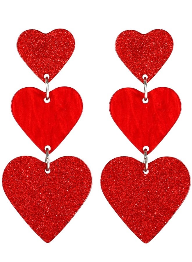 JSLOVFLO Heart Earrings Dangle Earrings Acrylic Cute Heart Shaped Earrings for Women Valentine's Day, Large, Acrylic, No Gemstone - Image 1