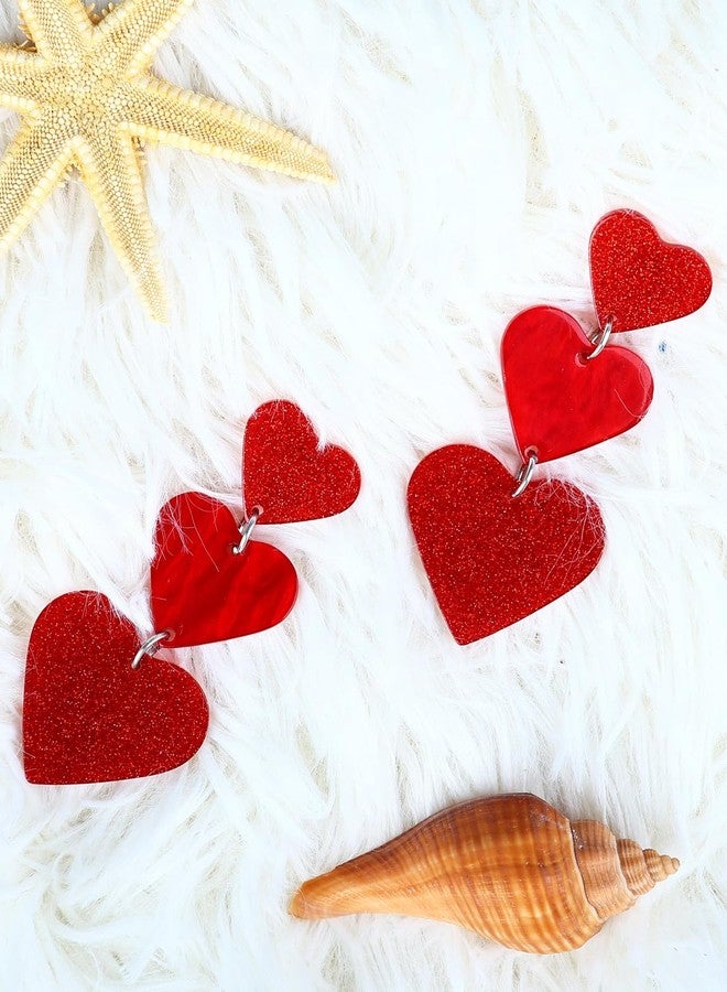 JSLOVFLO Heart Earrings Dangle Earrings Acrylic Cute Heart Shaped Earrings for Women Valentine's Day, Large, Acrylic, No Gemstone - Image 3