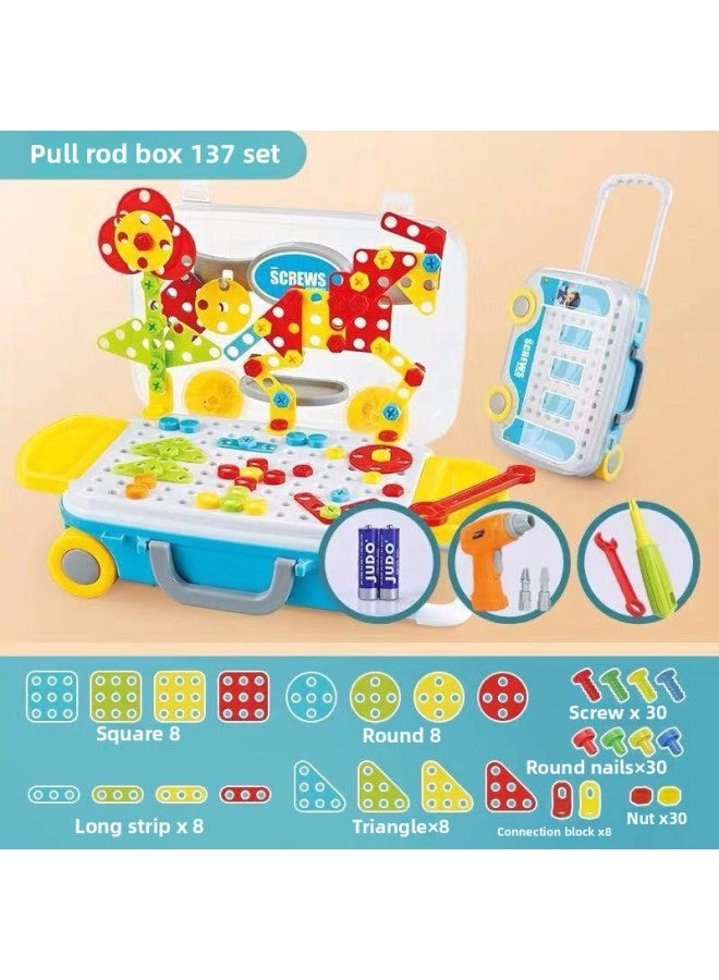 Children Twist Screws To Assemble Toy Toolbox Baby Hands-on Disassembly And Assembly Puzzle Boys Play House Toys-Color:【137 Pieces】 Storage Box 3D Stereo Plane (Including Electric Drill + Battery De - Image 1