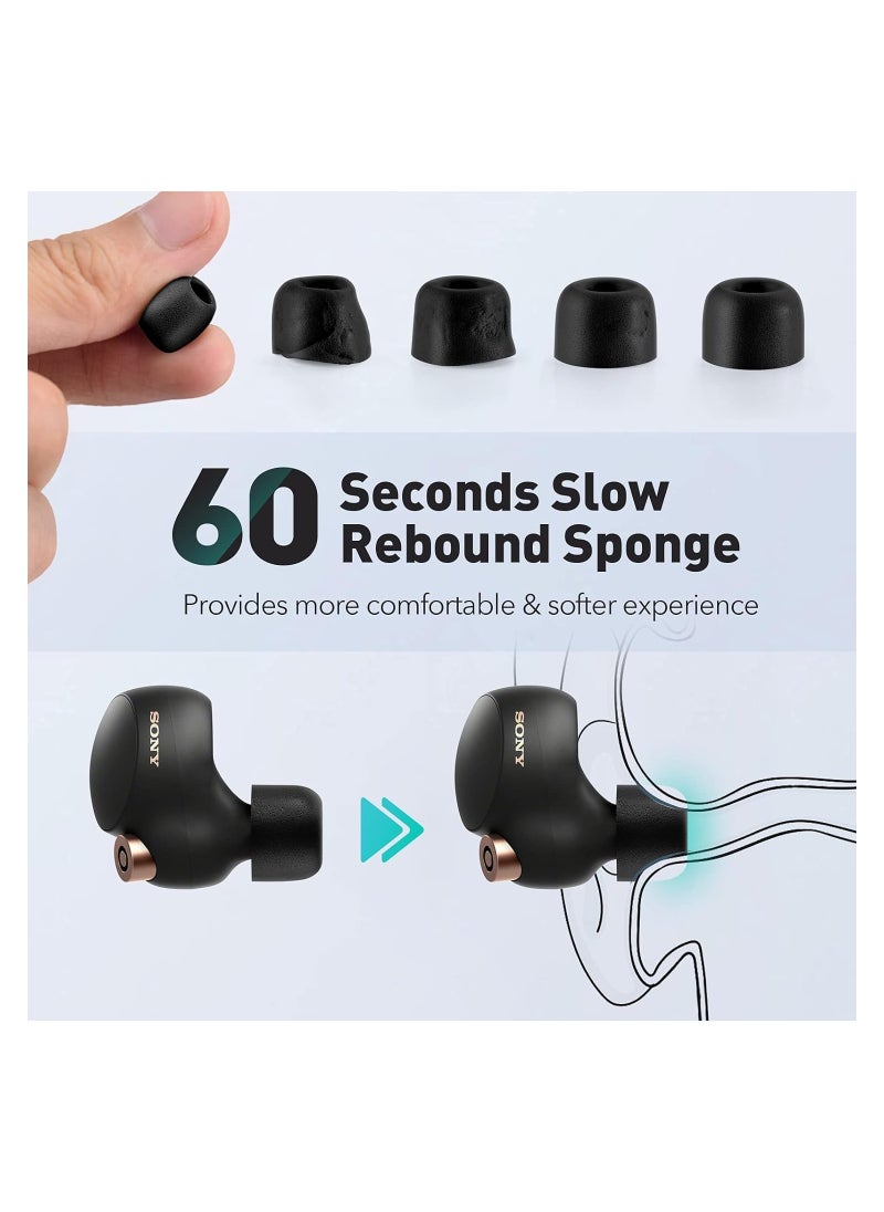 KASTWAVE - Memory Foam Tips for Sony WF-1000XM4 / WF-1000XM3, Anti-Slip Replacement Ear Tips for Sony True Wireless Earphones, Fit in The Charging Case, Perfect Noise Cancellation, 3 Pairs (Assorted Size, Black) - Image 1