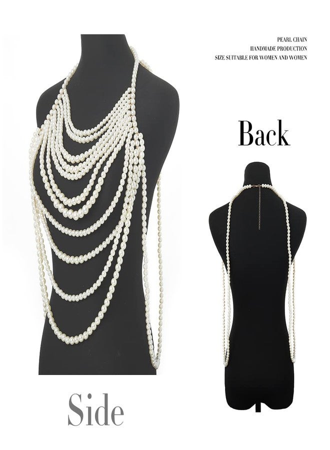 Bmirth Pearl Body Chain Pearl Body Jewelry Top Pearls Shoulder Necklace for Women Summer Beach Body Accessories Rave Nightclub Party (tassel body chain-1) - Image 4