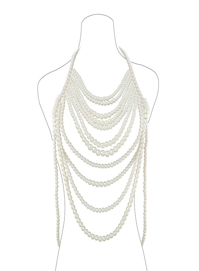 Bmirth Pearl Body Chain Pearl Body Jewelry Top Pearls Shoulder Necklace for Women Summer Beach Body Accessories Rave Nightclub Party (tassel body chain-1) - Image 1