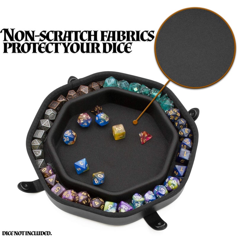 CASEMATIX Dice Tray and Dice Storage Case for Up to 115 RPG Dice - Dice Tray for Rolling with Magnetic Snaps, Embossed Dragon Design and Non-Scratch Interior for Random Rolls Dice Protection - Image 5