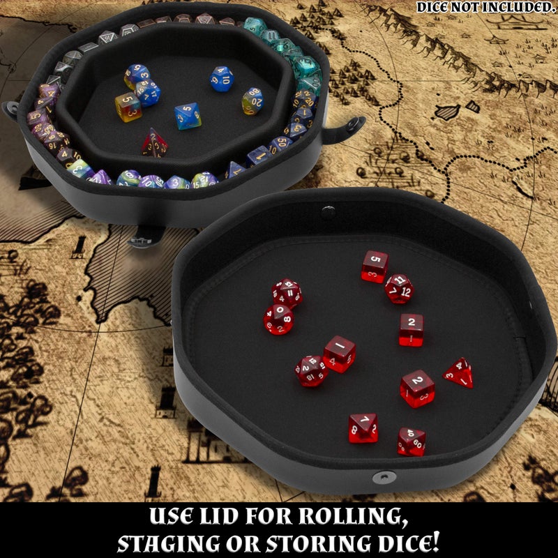 CASEMATIX Dice Tray and Dice Storage Case for Up to 115 RPG Dice - Dice Tray for Rolling with Magnetic Snaps, Embossed Dragon Design and Non-Scratch Interior for Random Rolls Dice Protection - Image 3