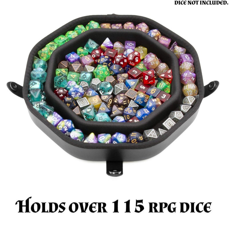 CASEMATIX Dice Tray and Dice Storage Case for Up to 115 RPG Dice - Dice Tray for Rolling with Magnetic Snaps, Embossed Dragon Design and Non-Scratch Interior for Random Rolls Dice Protection - Image 4
