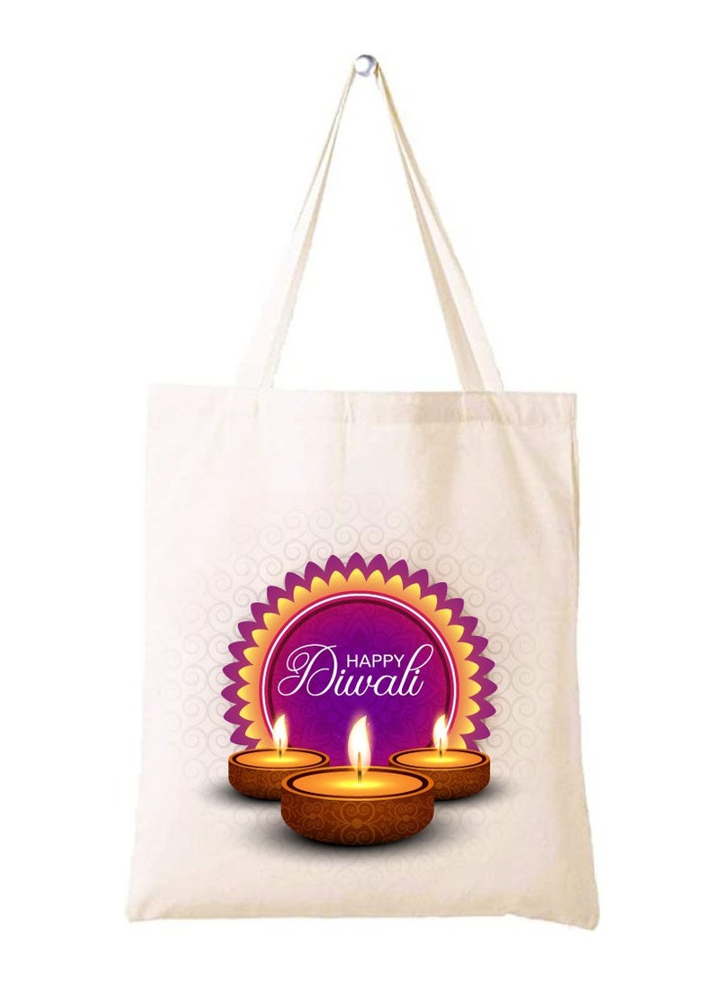 PRINTSHOP4ME Happy Diwali Printed Canvas Cotton Bags - Gifts for Friends and Family - Reusable Shopping Bags - Party Bags - Image 1