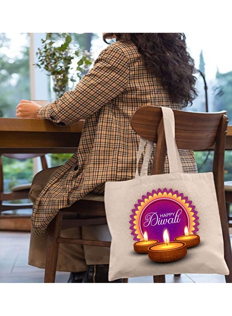 PRINTSHOP4ME Happy Diwali Printed Canvas Cotton Bags - Gifts for Friends and Family - Reusable Shopping Bags - Party Bags - Image 3