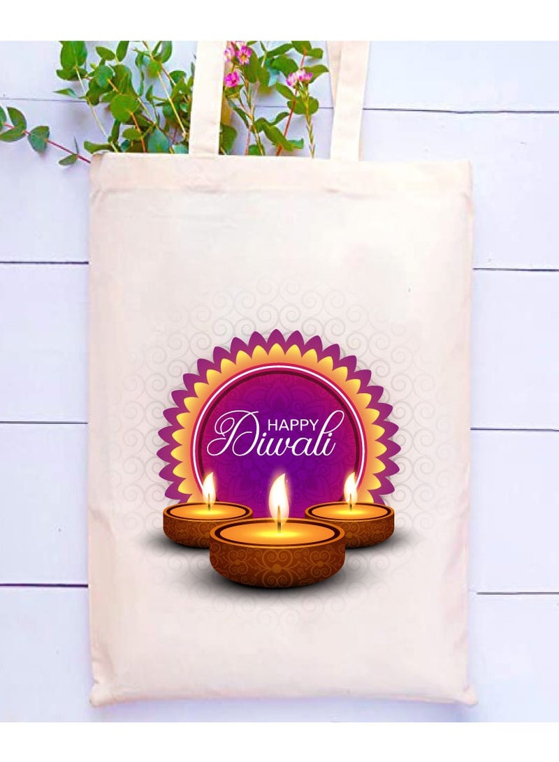 PRINTSHOP4ME Happy Diwali Printed Canvas Cotton Bags - Gifts for Friends and Family - Reusable Shopping Bags - Party Bags - Image 2