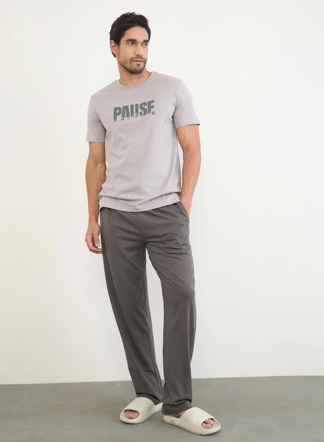 Styli Men Grey Graphic Print T-Shirt and Pyjama Set