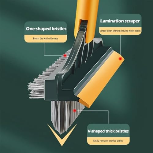 Shuttle Art 3-in-1 Bathroom Cleaning Brush Long with Wiper | 180° Rotating Head Floor Scrub Cleaning Brushes | Long Handle Hard Bristles for Tiles, Bathroom, Kitchen & Floor Cleaning - Image 2