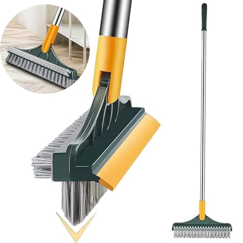 Shuttle Art 3-in-1 Bathroom Cleaning Brush Long with Wiper | 180° Rotating Head Floor Scrub Cleaning Brushes | Long Handle Hard Bristles for Tiles, Bathroom, Kitchen & Floor Cleaning - Image 3