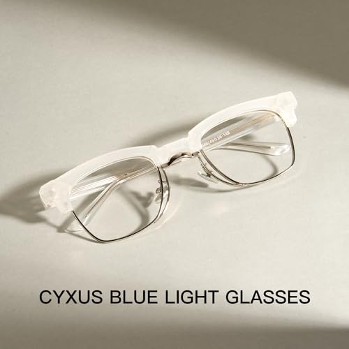 Cyxus Browline Frame Glasses Blue Light Glasses for Men Women UV Protection Lightweight Computer Glasses for Screen（8557T20 White） - Image 3