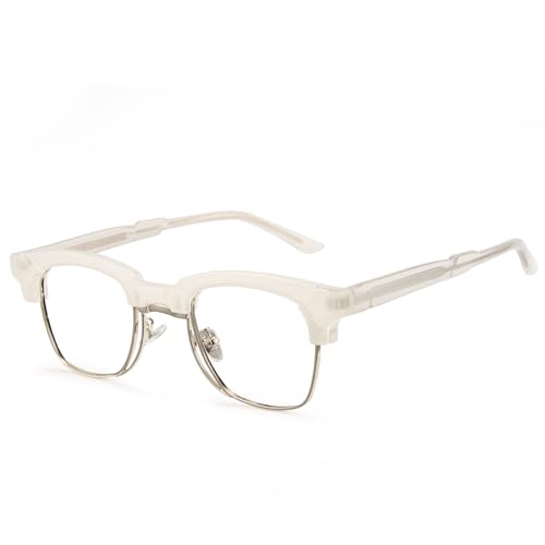 Cyxus Browline Frame Glasses Blue Light Glasses for Men Women UV Protection Lightweight Computer Glasses for Screen（8557T20 White） - Image 1