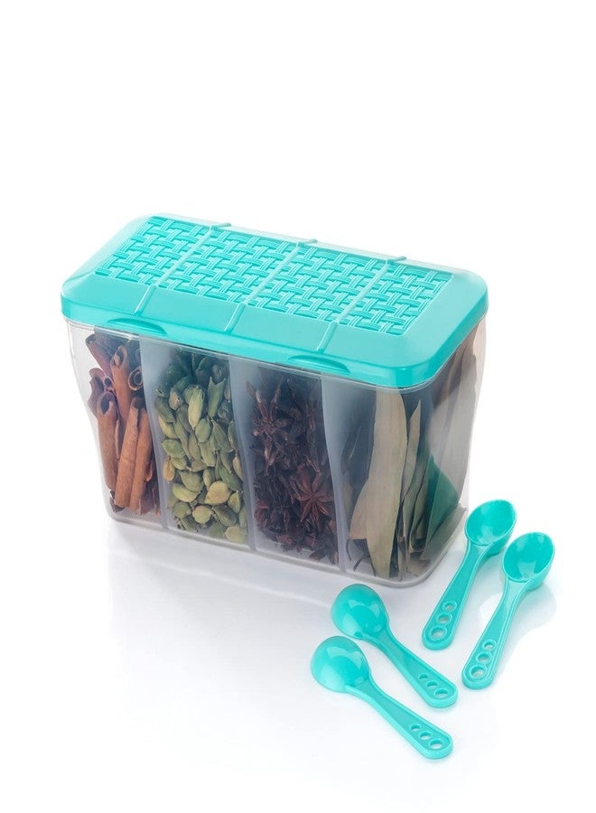 HAPPI Multipurpose Plastic 4 In 1 Masala Box for Kitchen,Spice Boxes for Kitchen,Transparent 4 Compartment Storage Containers Airtight Grocery, Dry Fruits Box 1800 Ml with 4 Spoons(Sea Green) - Image 2