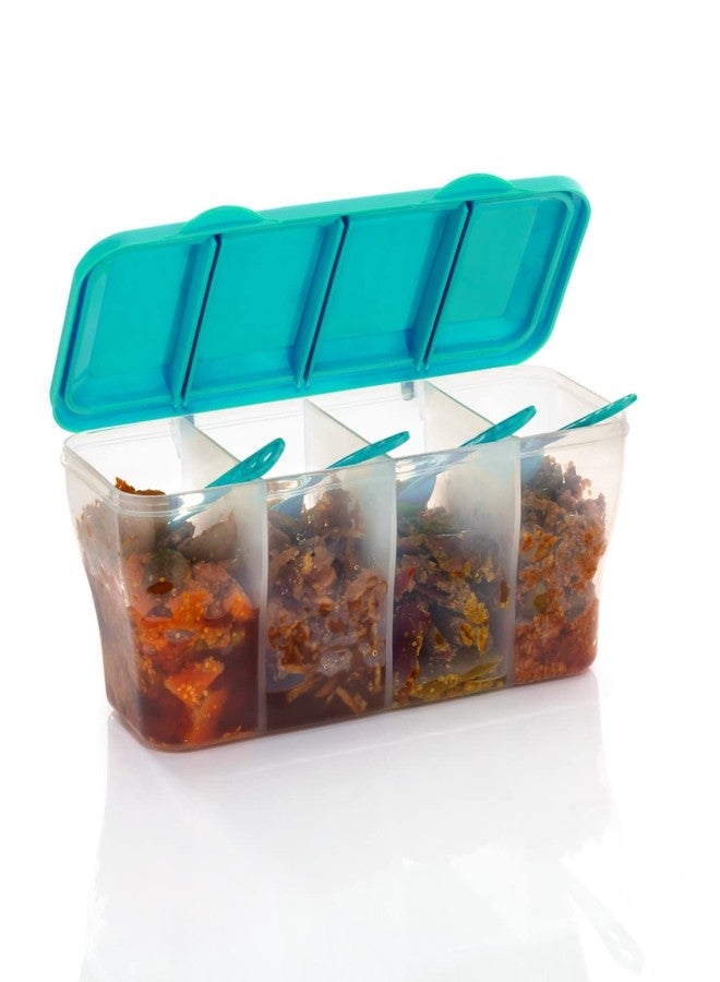 HAPPI Multipurpose Plastic 4 In 1 Masala Box for Kitchen,Spice Boxes for Kitchen,Transparent 4 Compartment Storage Containers Airtight Grocery, Dry Fruits Box 1800 Ml with 4 Spoons(Sea Green) - Image 5