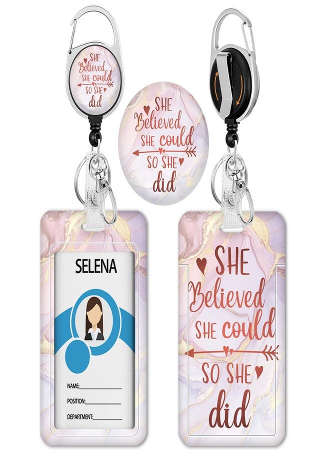 lebrocoli Women Inspirational Badge Holder with Retractable Reel, Id Card Work Badge Holder with Clip Heavy Duty, Vertical Card Name Tag Badge Cover Case Protector for Work Office Nurse Teacher Gifts - Image 1