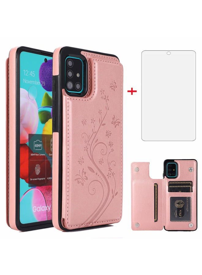 Asuwish Phone Case for Samsung Galaxy A51 4G with Tempered Glass Screen Protector and Card Holder Wallet Cover Stand Flip Leather Cell Accessories Glaxay A 51 Gaxaly M40S 51A A515F S51 Cases Women Rose Gold - Image 1
