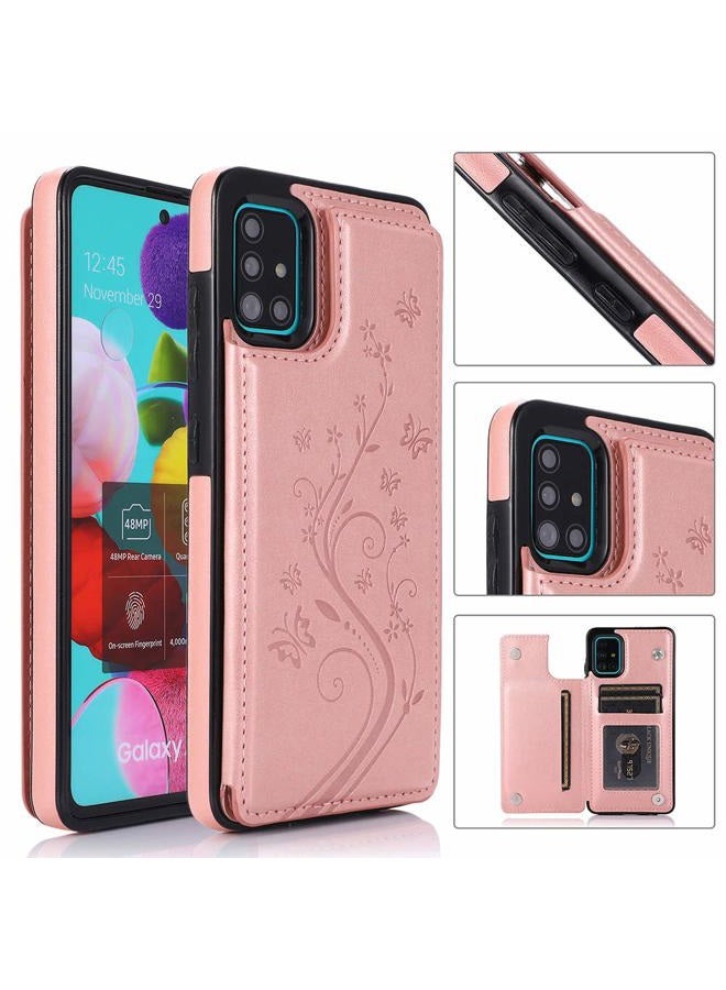 Asuwish Phone Case for Samsung Galaxy A51 4G with Tempered Glass Screen Protector and Card Holder Wallet Cover Stand Flip Leather Cell Accessories Glaxay A 51 Gaxaly M40S 51A A515F S51 Cases Women Rose Gold - Image 2
