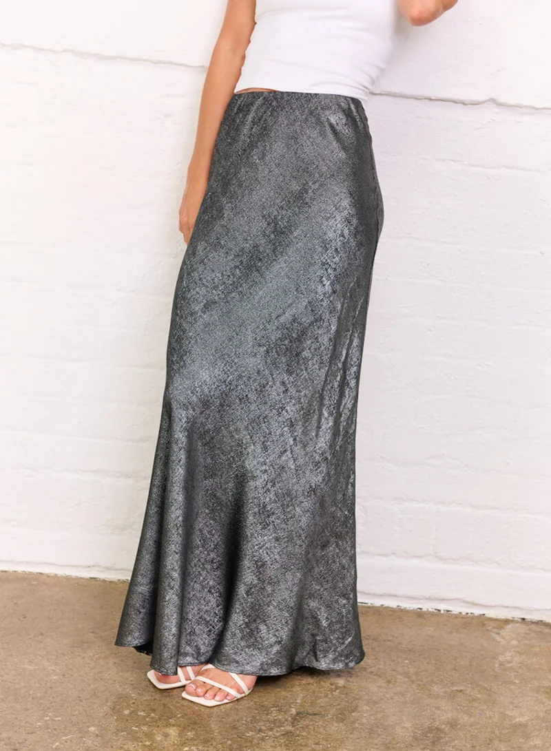 Needs No Label  Silver Satin Maxi Skirt for Women | Best Price UAE