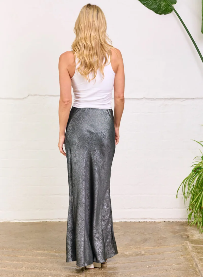 Needs No Label  Silver Satin Maxi Skirt for Women | Best Price UAE