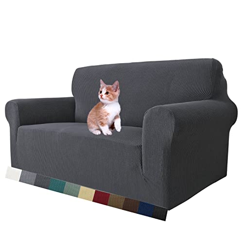 MAXIJIN Stretch Loveseat Sofa Slipcovers 1 Piece Love Seat Couch Covers for 2 Cushion Couch Non Slip Sofa Cover Washable Dog Cat Proof Furniture Protector Pet Friendly Loveseat Gray