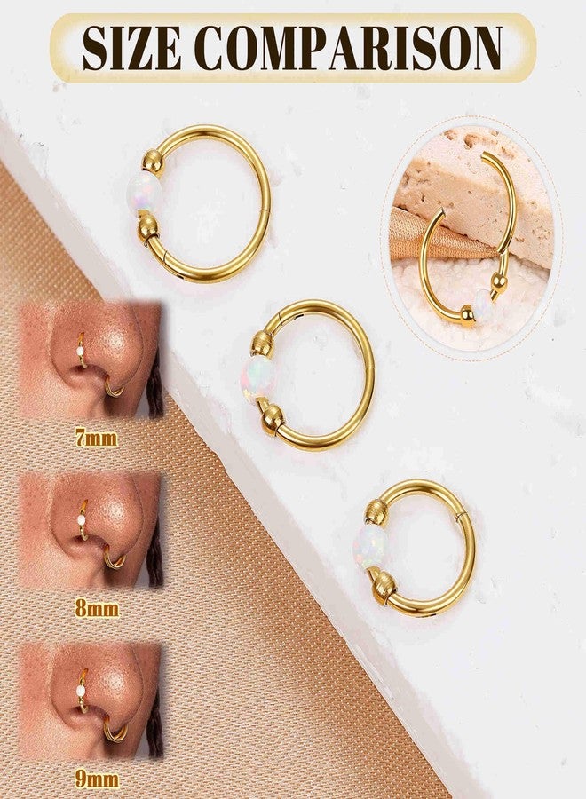 Masedy 4PCS 18G 20G Surgical Steel Nose Ring Hoop for Women Men Hinged Double Nose Hoop CZ Opal Clicker Septum Nose Hoops Cartilage Conch Tragus Rook Ring Lip Daith Piercing Jewelry Gold Silver 7-9MM - Image 4
