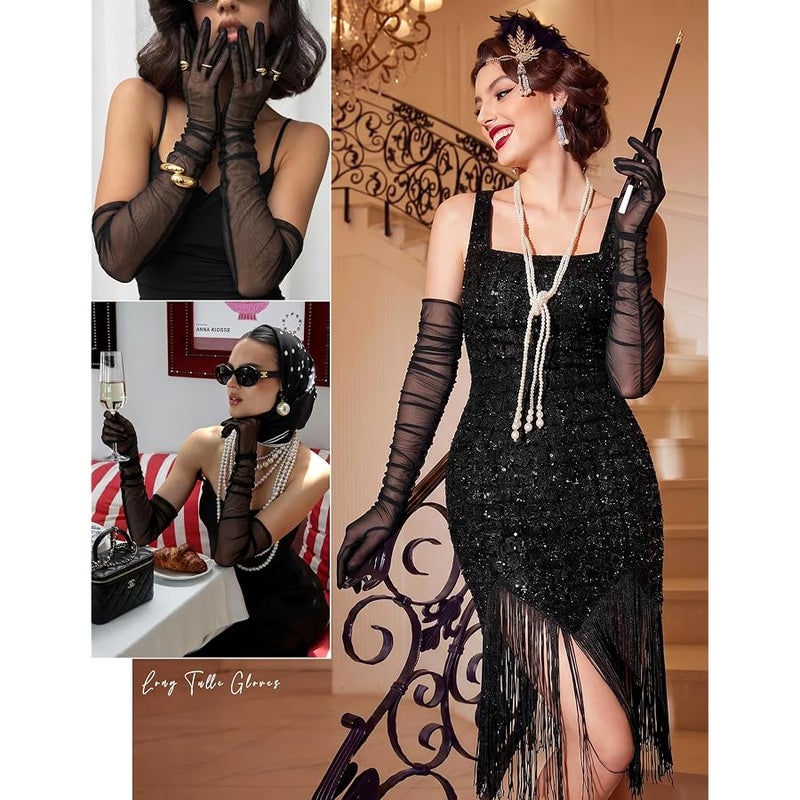 أفيدلوف Avidlove Women's Long Sheer Gloves Tulle Mesh Gloves 1920s Wedding Opera Tea Party Dance Glove - Image 3