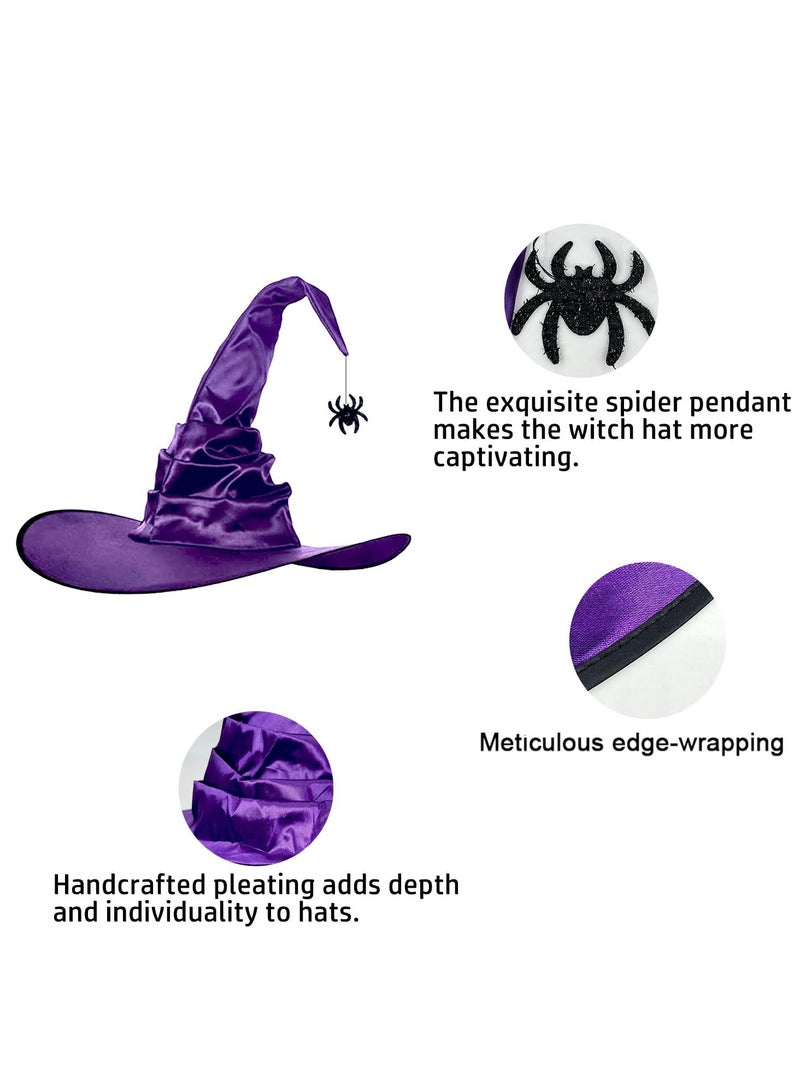 Witch Hat Pleated Wizard Hat Spider Pendant High Hat Party Role Play Costume Props Halloween (Purple Spider) - Image 3