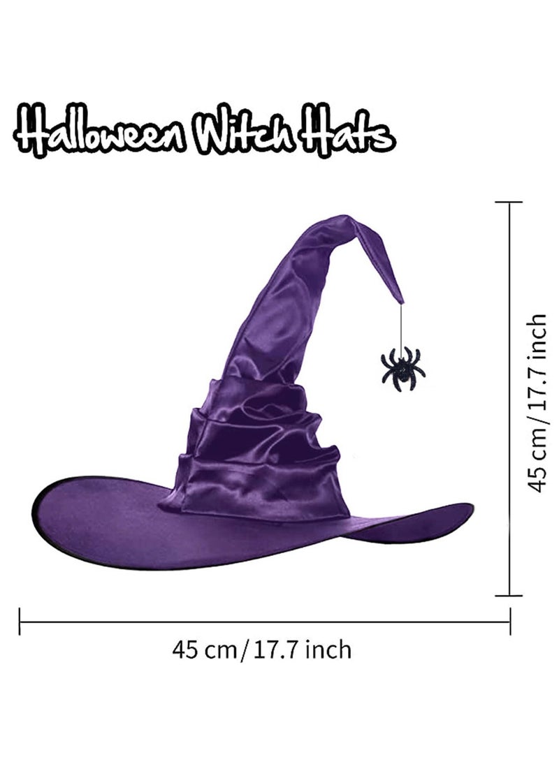 Witch Hat Pleated Wizard Hat Spider Pendant High Hat Party Role Play Costume Props Halloween (Purple Spider) - Image 2