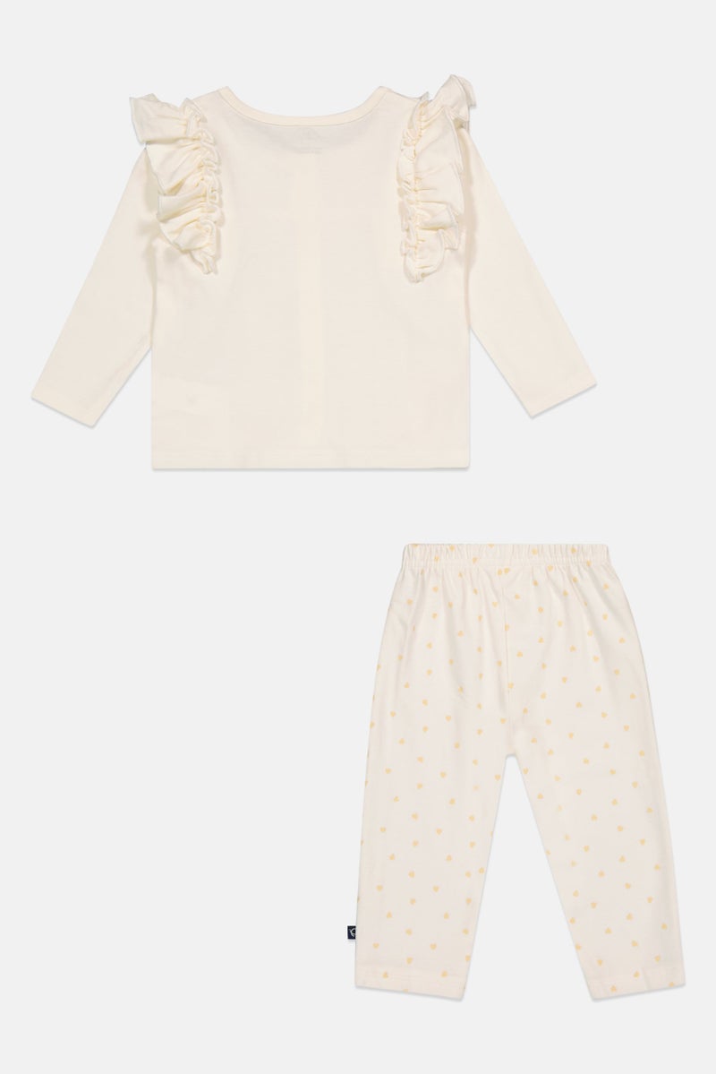 POPEES Toddlers Girl 2 Pcs Embroidered Top And Pants Set, Off White - Image 3
