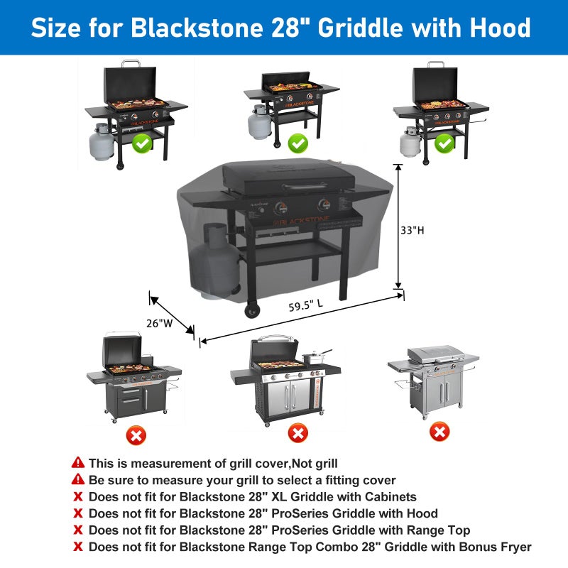 Kingly Griddle Cover for Blackstone 28" Griddle with Hood[2026 Upgraded 800D Heavy Duty] Rip-Proof 5483 Premium Griddle Cover,Waterproof UV & Fade Resistant Flat Top Gas Grill Cover with Strap and Air Vent - Image 2