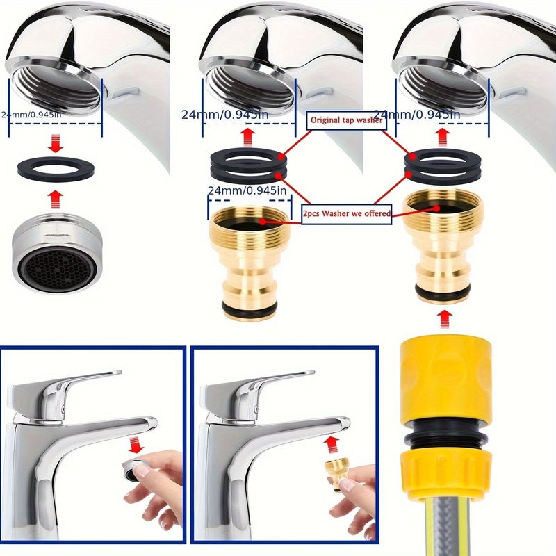 Universal Mixer Kitchen Hose Faucet Connector Adapter Kit With Quick Connector For Garden Hose And Kitchen Sink - Image 4