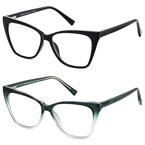 LKEYE Oversized Reading Glasses Women Cat Eye Photochromic Computer Reader Stylish Ladies Designer Fashion Big Unbreakable Eyewear 2Pack Black Dark Green 0 - Image 3