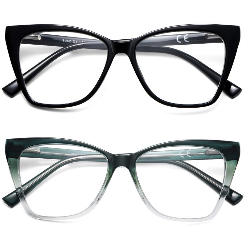 LKEYE Oversized Reading Glasses Women Cat Eye Photochromic Computer Reader Stylish Ladies Designer Fashion Big Unbreakable Eyewear 2Pack Black Dark Green 0 - Image 2