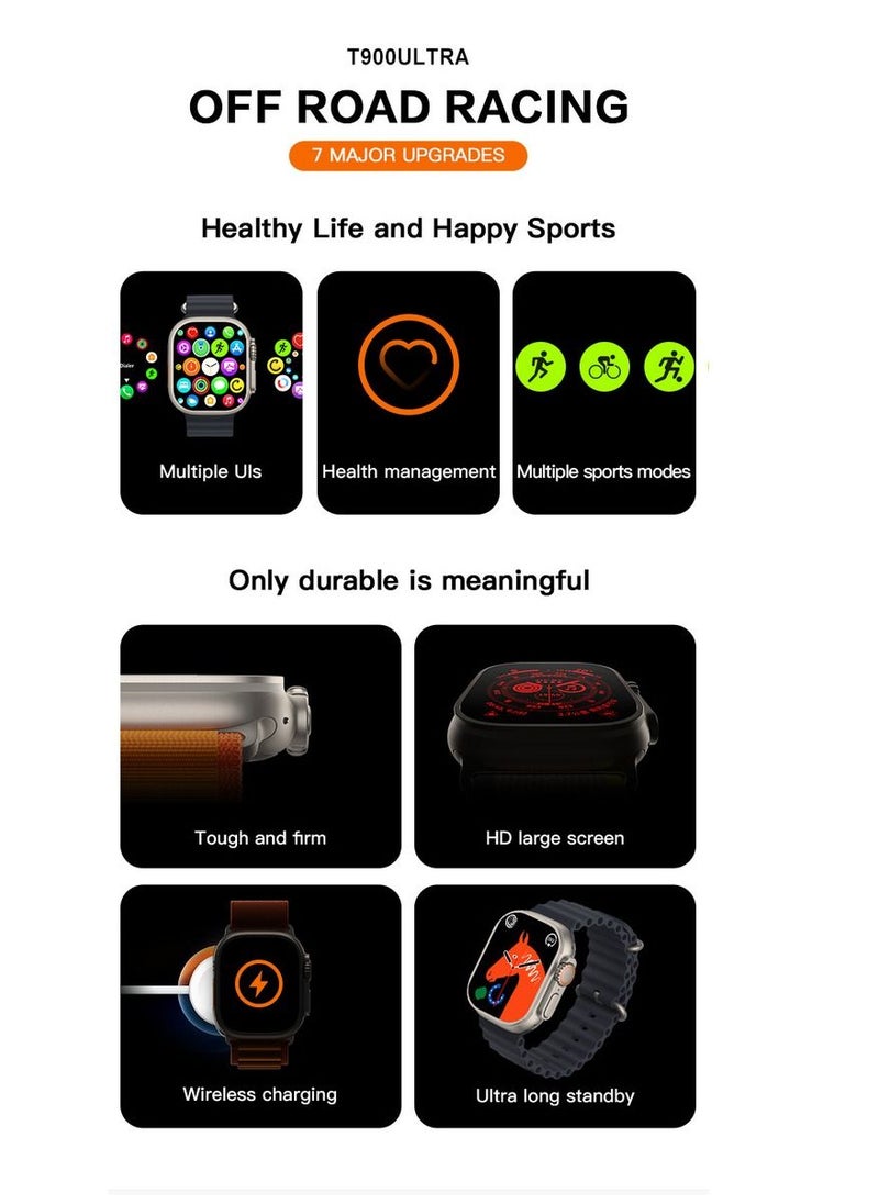 AROAQ - 220.0 mAh T900 Ultra Wireless Charging New Features Super Fast Latest Smart Watch Orange Orange - Image 1