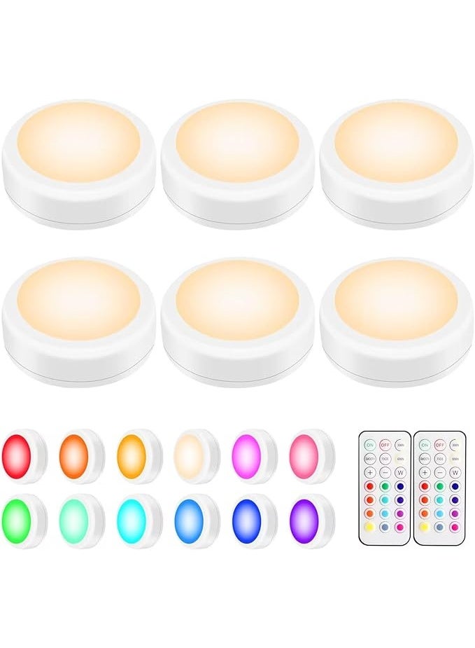 DUNISO 6 Pcs Puck Lights with 2 Remote Control, LED Under Cabinet Lighting Wireless, Battery Operated Wireless Night Lights, Space Saving, Energy Conservation,for Closet, Kitchen, Wall, Counter,White - Image 1