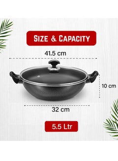 SONEX Sonex Cooking Wok With Glass Lid 32 cm & 5.5 Ltr, Teflon Non-Stick Coating PFOA Free & Bakelite Heat Resistant Handle, Durable, Long Lasting Construction, Even Heating, Easy to Clean  - Image 4