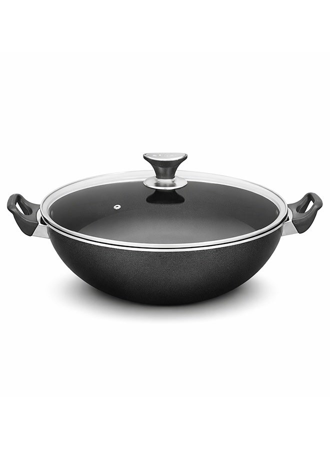 Sonex Cooking Wok With Glass Lid 32 cm & 5.5 Ltr, Teflon Non-Stick Coating PFOA Free & Bakelite Heat Resistant Handle, Durable, Long Lasting Construction, Even Heating, Easy to Clean - Image 1