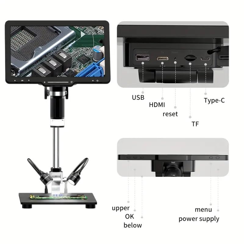 MICROWARE 10.1" LCD HDMI Digital Microscope, 2000X Coin Microscope with IPS Screen, 20MP Soldering Micro-Scope for Electronics with 10.4'' Longer Stand,Compatible with PC/TV,32GB - Image 2