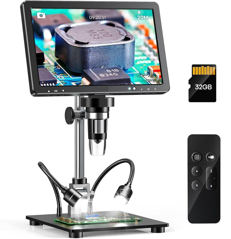 MICROWARE 10.1" LCD HDMI Digital Microscope, 2000X Coin Microscope with IPS Screen, 20MP Soldering Micro-Scope for Electronics with 10.4'' Longer Stand,Compatible with PC/TV,32GB - Image 4