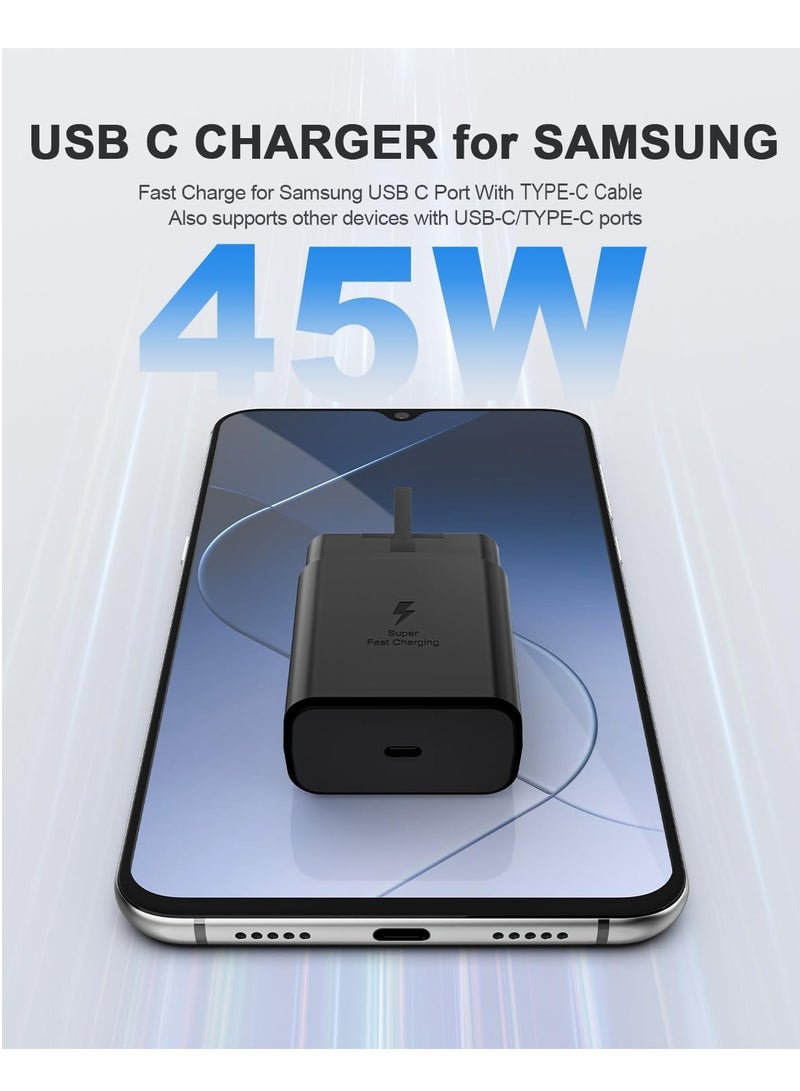 GUDOO 2025 45W Type C Super Charger PD3.0 for Samsung Galaxy S25 Ultra/S25/S24 Ultra/S24/S23 Ultra/S23/S22/S21/Z Fold Z flip 6 5 4/Galaxy Tab S9 S8 S7 A9/Galaxy Book 2 with USB C to C Cable - Image 4