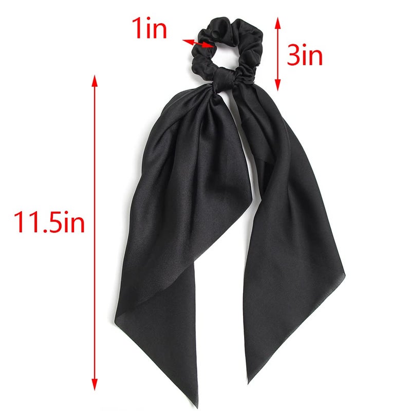 LFOUVRE Pack of 2 Knotted Bow Hair Scrunchies Elastic Hair Scarf Black Hair Ties Bands Satin Hair Ribbon Scrunchy Red Ponytail Holder for Women and Girls (Black) - Image 5