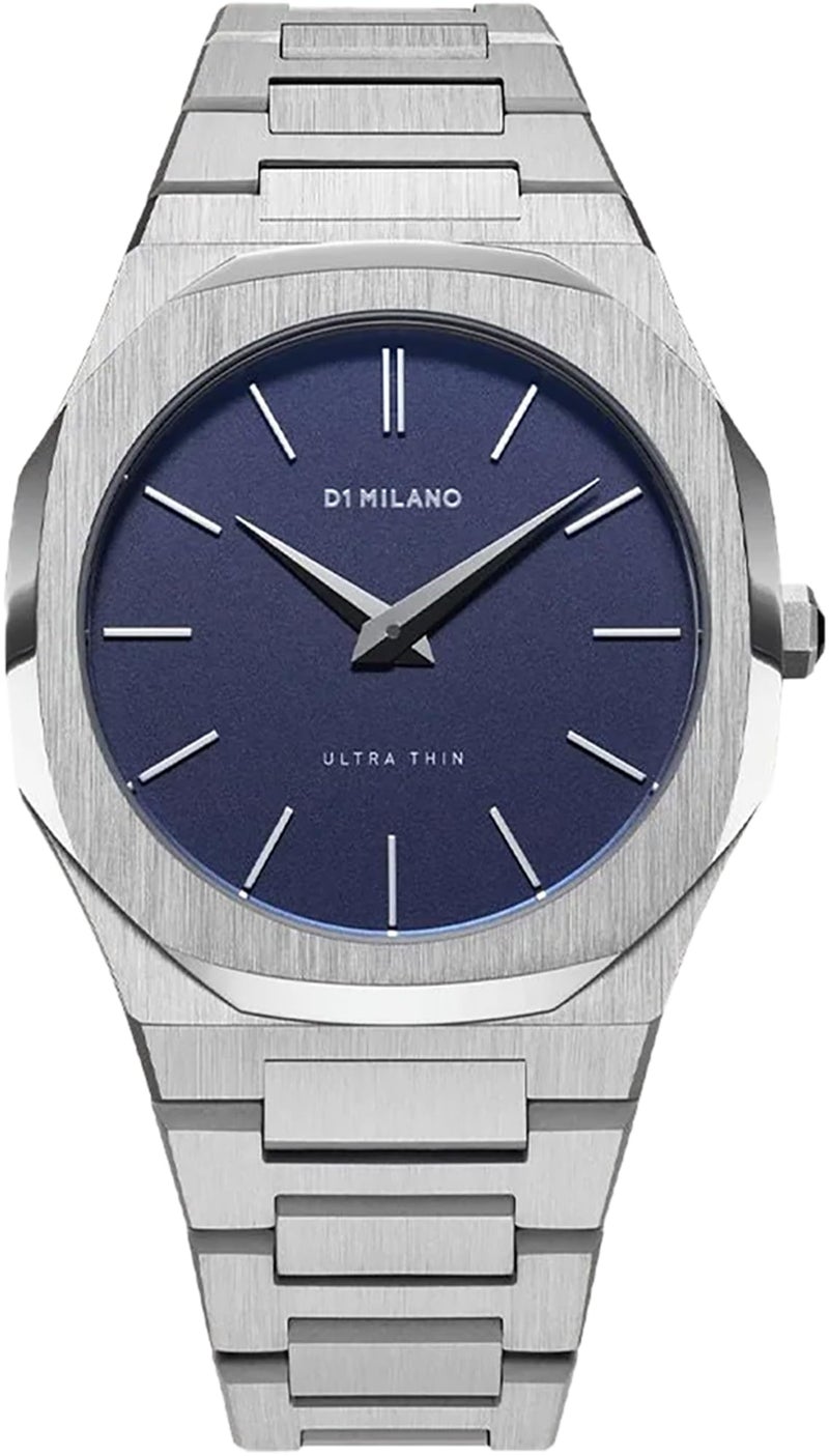 D1 Milano Ultra Thin Unisex Luxury Watch, Stainless Steel Case, Quartz Movement, Stainless Steel Strap, 50M Water Resistant Timepiece, Blue Dial, 2 Years Warranty - UTBU01 - Image 1