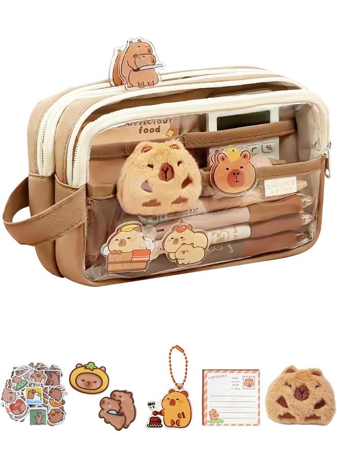Pencil Case, Capybara Pencil Pouch, Large Capacity Multi-Layer Cute Pencil Bag with Dolls, Transparent Capybara Cute Pencil Pouch, for Kids Girls Teenage Boys Gifts - Image 1