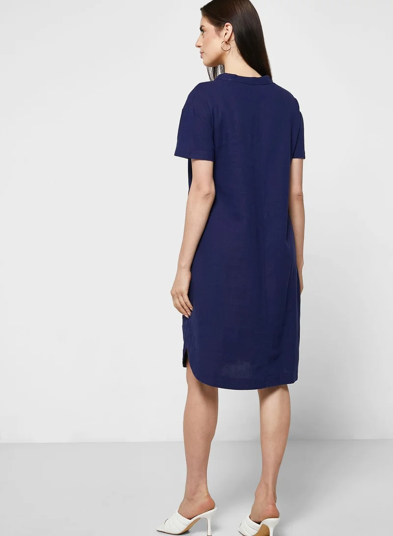 Marks & Spencer Linen Rich Notched Neck Short Sleeve Shift Dress
