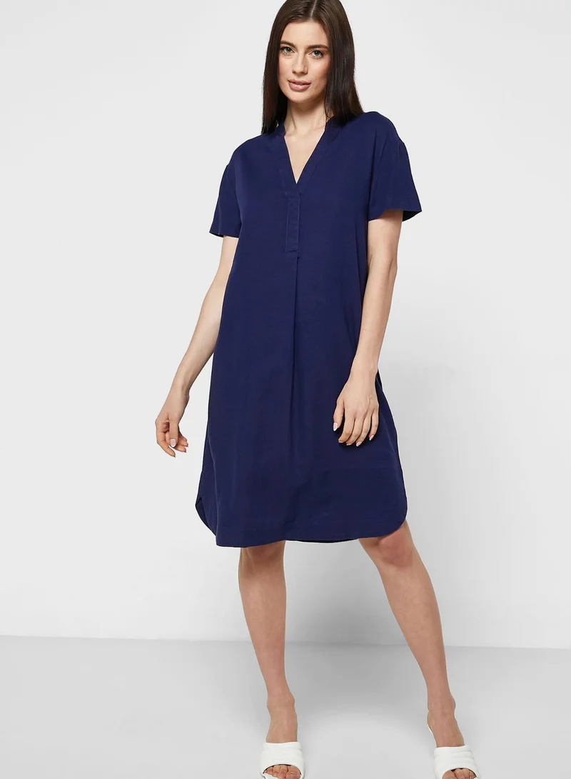 Marks & Spencer Linen Rich Notched Neck Short Sleeve Shift Dress