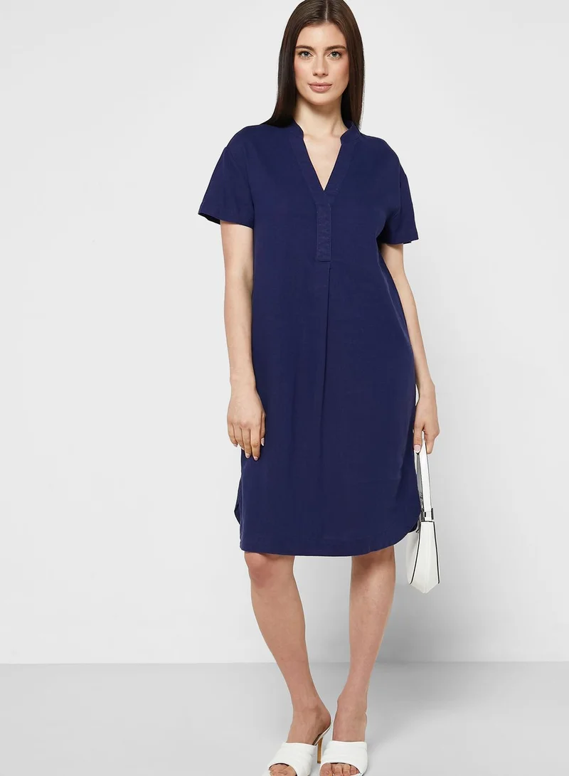 Marks & Spencer Linen Rich Notched Neck Short Sleeve Shift Dress