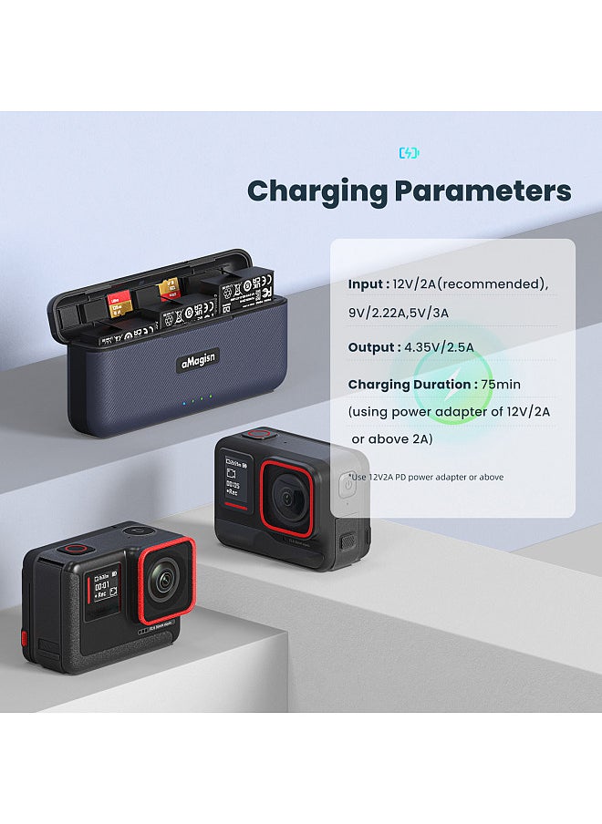 3-slot Fast Charge Box Battery Charger Type-C PD Fast Charging Case Sports Camera Accessory Replacement for Insta360 Ace/ Ace Pro
