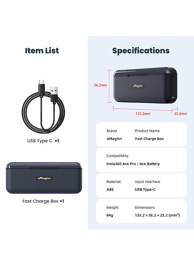 3-slot Fast Charge Box Battery Charger Type-C PD Fast Charging Case Sports Camera Accessory Replacement for Insta360 Ace/ Ace Pro